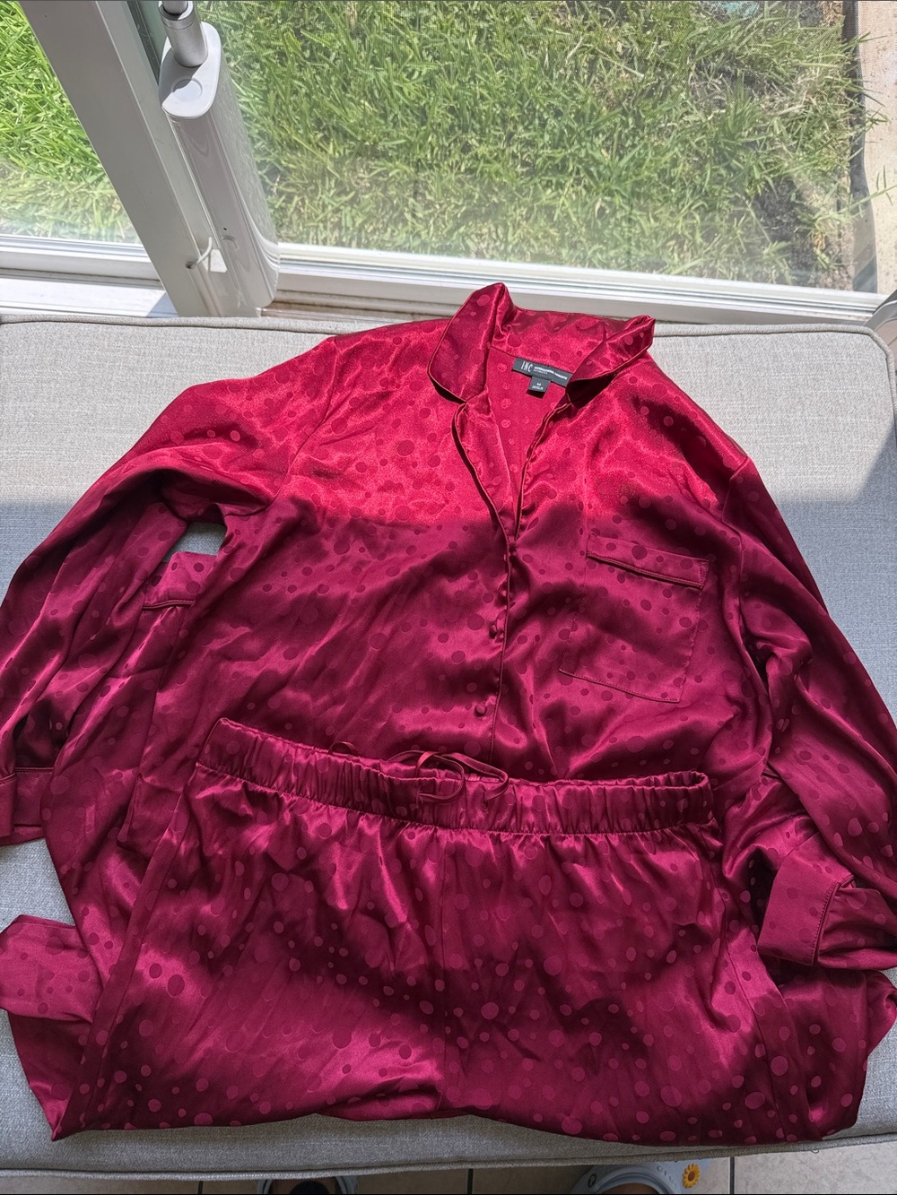 INC International Concepts Satin Burgundy Dot Pajama Shirt and pants